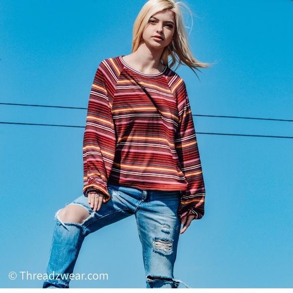 Striped Lantern Sleeve Top - Picture 3 of 6